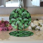 - Supla2li-8565-Gorsel3 - Realhomes Realhomes Siyah Zemin Üzerinde Yeşil Yaprak Desenli 2'li Yuvarlak Servis Altlığı - Supla Realhomes