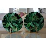 - Supla2li-8570-Gorsel2 - Realhomes Realhomes Siyah Zemin Üzerinde Yeşil Yaprak Desenli 2'li Yuvarlak Servis Altlığı - Supla Realhomes