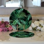 - Supla2li-8570-Gorsel3 - Realhomes Realhomes Siyah Zemin Üzerinde Yeşil Yaprak Desenli 2'li Yuvarlak Servis Altlığı - Supla Realhomes