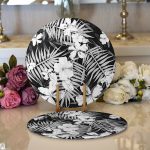 - Supla2li-8572-Gorsel1 - Realhomes Realhomes Siyah Zeminli Beyaz Çiçek Desenli Dijital Baskılı Modern 2'li Yuvarlak Servis Altlığı - Supla Realhomes