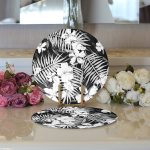 - Supla2li-8572-Gorsel3 - Realhomes Realhomes Siyah Zeminli Beyaz Çiçek Desenli Dijital Baskılı Modern 2'li Yuvarlak Servis Altlığı - Supla Realhomes