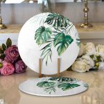 - Supla2li-8578-Gorsel1 - Realhomes Realhomes Beyaz Zemin Üzerinde Yaprak Desenli Dijital Baskılı Modern 2'li Yuvarlak Servis Altlığı - Supla Realhomes