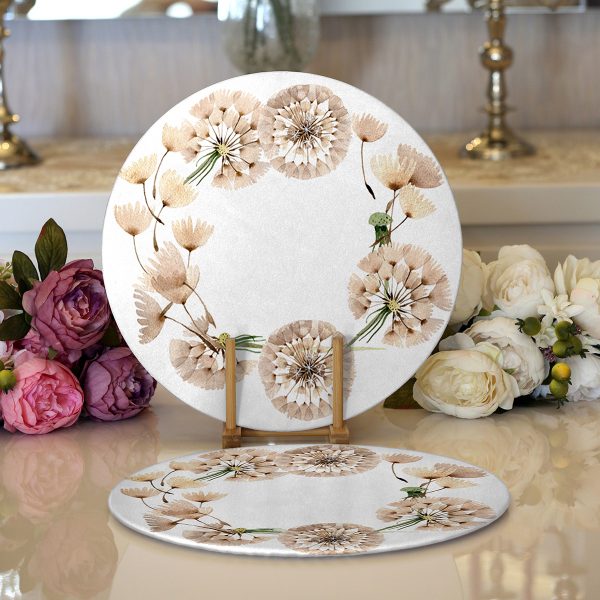 - Supla2li-8581-Gorsel1 - Realhomes  Realhomes Renkli Zemin Üzerinde Soyut Çizimli Yaprak Motifli Modern 2'li Yuvarlak Servis Altlığı - Supla Realhomes