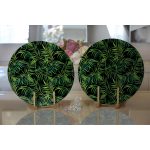 - Supla2li-8593-Gorsel2 - Realhomes Realhomes Siyah Zemin Üzerinde Yeşil Yaprak Desenli 2'li Yuvarlak Servis Altlığı - Supla Realhomes