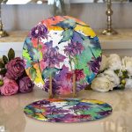 Realhomes Beyaz Zemin Üzerinde Rengarenk Soyut Çizimli Çiçek Desenli 2'li Yuvarlak Servis Altlığı - Supla Realhomes