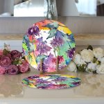 Realhomes Beyaz Zemin Üzerinde Rengarenk Soyut Çizimli Çiçek Desenli 2'li Yuvarlak Servis Altlığı - Supla Realhomes