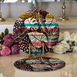 - Supla2li-8601-Gorsel1 - Realhomes Realhomes Siyah Zemin Üzerinde Yaprak Desenli Dijital Baskılı Modern 2'li Yuvarlak Servis Altlığı - Supla Realhomes