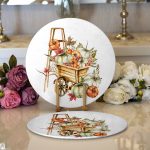 Realhomes Beyaz Zeminli Balkabağı Desenli Dijital Baskılı Modern 2'li Yuvarlak Servis Altlığı - Supla Realhomes