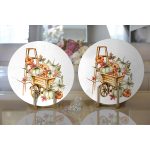 Realhomes Beyaz Zeminli Balkabağı Desenli Dijital Baskılı Modern 2'li Yuvarlak Servis Altlığı - Supla Realhomes