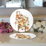 Realhomes Beyaz Zeminli Balkabağı Desenli Dijital Baskılı Modern 2'li Yuvarlak Servis Altlığı - Supla Realhomes