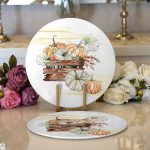 - Supla2li-8603-Gorsel1 - Realhomes Realhomes Beyaz Zeminli Balkabağı Desenli Dijital Baskılı Modern 2'li Yuvarlak Servis Altlığı - Supla Realhomes