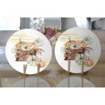 - Supla2li-8603-Gorsel2 - Realhomes Realhomes Beyaz Zeminli Balkabağı Desenli Dijital Baskılı Modern 2'li Yuvarlak Servis Altlığı - Supla Realhomes