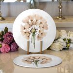 Realhomes Beyaz Zemin Üzerinde Çiçek Desenli Dijital Baskılı Modern 2'li Yuvarlak Servis Altlığı - Supla Realhomes