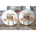 Realhomes Beyaz Zeminli Balkabağı Desenli Dijital Baskılı Modern 2'li Yuvarlak Servis Altlığı - Supla Realhomes