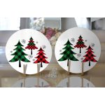 Realhomes Beyaz Zemin Üzerinde Ekose Desenli Çamağacı Motifli 2'li Yuvarlak Servis Altlığı - Supla Realhomes