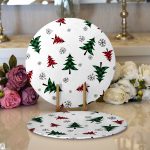 - Supla2li-8616-Gorsel1 - Realhomes  Realhomes Beyaz Zemin Üzerinde Ekoseli Çamağacı Desenli Dijital Baskılı Modern 2'li Yuvarlak Servis Altlığı - Supla Realhomes