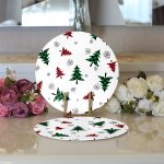 - Supla2li-8616-Gorsel3 - Realhomes  Realhomes Beyaz Zemin Üzerinde Ekoseli Çamağacı Desenli Dijital Baskılı Modern 2'li Yuvarlak Servis Altlığı - Supla Realhomes