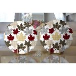 Realhomes Beyaz Zeminli Ekoseli Yaprak Desenli Dijital Baskılı Modern 2'li Yuvarlak Servis Altlığı - Supla Realhomes