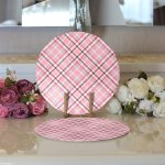 Realhomes Renkli Zemin Üzerinde Ekose Desenli Dijital Baskılı Modern 2'li Yuvarlak Servis Altlığı - Supla Realhomes