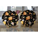 Realhomes Siyah Zeminli Bal Kabağı Desenli Dijital Baskılı Modern 2'li Yuvarlak Servis Altlığı - Supla Realhomes