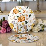 - Supla2li-8630-Gorsel1 - Realhomes  Realhomes Beyaz Zeminli Bal Kabağı Desenli Dijital Baskılı Modern 2'li Yuvarlak Servis Altlığı - Supla Realhomes