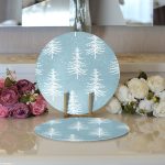 Realhomes Renkli Zemin Üzerinde Beyaz Çam Ağacı Desenli Dijital Baskılı Modern 2'li Yuvarlak Servis Altlığı - Supla Realhomes