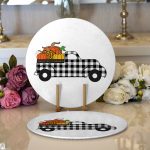 Realhomes Beyaz Zemin Üzerinde Siyah Ekoseli Balkabağı Desenli 2'li Yuvarlak Servis Altlığı - Supla Realhomes