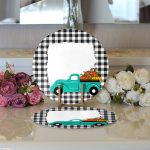 Realhomes Ekose Çerçeveli Bal Kabaklı Araba Dijital Baskılı Modern 2'li Yuvarlak Servis Altlığı - Supla Realhomes