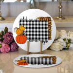 - Supla2li-8636-Gorsel1 - Realhomes  Realhomes Beyaz Zemin Üzerinde Ekose Desenli Balkabak Motifli 2'li Yuvarlak Servis Altlığı - Supla Realhomes