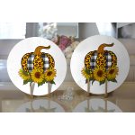 - Supla2li-8637-Gorsel2 - Realhomes Realhomes Beyaz Emin Üzerinde Ayçiçek Desenli Balkabağı Dijital Baskılı Modern 2'li Yuvarlak Servis Altlığı - Supla Realhomes