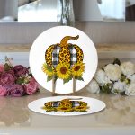 - Supla2li-8637-Gorsel3 - Realhomes Realhomes Beyaz Emin Üzerinde Ayçiçek Desenli Balkabağı Dijital Baskılı Modern 2'li Yuvarlak Servis Altlığı - Supla Realhomes