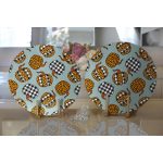 - Supla2li-8638-Gorsel2 - Realhomes Realhomes Pastel Zeminli Ekoseli Balkabağı Dijital Baskılı Modern 2'li Yuvarlak Servis Altlığı - Supla Realhomes