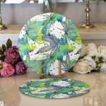 - Supla2li-8654-Gorsel1 - Realhomes  Realhomes Beyaz Zeminli Renkli Yaprak Desenli Dijital Baskılı Modern 2'li Yuvarlak Servis Altlığı - Supla Realhomes