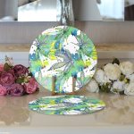 - Supla2li-8654-Gorsel3 - Realhomes  Realhomes Beyaz Zeminli Renkli Yaprak Desenli Dijital Baskılı Modern 2'li Yuvarlak Servis Altlığı - Supla Realhomes