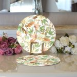 - Supla2li-8660-Gorsel3 - Realhomes Realhomes Beyaz Zeminli Sonbahar Yaprak Desenli Dijital Baskılı Modern 2'li Yuvarlak Servis Altlığı - Supla Realhomes