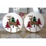 - Supla2li-8661-Gorsel2 - Realhomes  Realhomes Beyaz Zemin Üzerinde Ekoseli Çamağacı Desenli Dijital Baskılı Modern 2'li Yuvarlak Servis Altlığı - Supla Realhomes