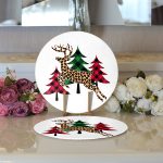 - Supla2li-8661-Gorsel3 - Realhomes  Realhomes Beyaz Zemin Üzerinde Ekoseli Çamağacı Desenli Dijital Baskılı Modern 2'li Yuvarlak Servis Altlığı - Supla Realhomes