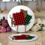 - Supla2li-8662-Gorsel1 - Realhomes  Realhomes Beyaz Zeminli Ekoseli Kumaş Desenli Dijital Baskılı Modern 2'li Yuvarlak Servis Altlığı - Supla Realhomes