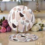 Realhomes Beyaz Zemin Üzerinde Soft Renkli Yaprak Motifli Modern 2'li Yuvarlak Servis Altlığı - Supla Realhomes