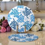 - Supla2li-8682-Gorsel1 - Realhomes Realhomes Beyaz Zeminli Mavi Renkli Deniz Otu Dijital Baskılı Modern 2'li Yuvarlak Servis Altlığı - Supla Realhomes