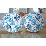 - Supla2li-8682-Gorsel2 - Realhomes Realhomes Beyaz Zeminli Mavi Renkli Deniz Otu Dijital Baskılı Modern 2'li Yuvarlak Servis Altlığı - Supla Realhomes