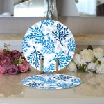 - Supla2li-8682-Gorsel3 - Realhomes Realhomes Beyaz Zeminli Mavi Renkli Deniz Otu Dijital Baskılı Modern 2'li Yuvarlak Servis Altlığı - Supla Realhomes