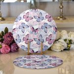 - Supla2li-8695-Gorsel1 - Realhomes Realhomes Beyaz Zeminli Renkli Kelebek Desenli Dijital Baskılı Modern 2'li Yuvarlak Servis Altlığı - Supla Realhomes