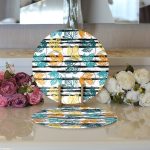 - Supla2li-8698-Gorsel3 - Realhomes Realhomes Beyaz Zemin Üzerinde Siyah Çizgili Renkli Yaprak Desenli 2'li Yuvarlak Servis Altlığı - Supla Realhomes