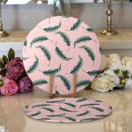 - Supla2li-8699-Gorsel1 - Realhomes Realhomes Pastel Zeminli Yeşil Yaprak Desenli Dijital Baskılı Modern 2'li Yuvarlak Servis Altlığı - Supla Realhomes