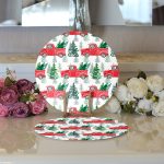 Realhomes Beyaz Zemin Üzerinde Çamağacı Desenli Dijital Baskılı Modern 2'li Yuvarlak Servis Altlığı - Supla Realhomes