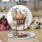 - Supla2li-8709-Gorsel1 - Realhomes Realhomes Beyaz Zemin Üzerinde Renkli Balkabağı Desenli Dijital Baskılı Modern 2'li Yuvarlak Servis Altlığı - Supla Realhomes