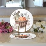 - Supla2li-8709-Gorsel3 - Realhomes Realhomes Beyaz Zemin Üzerinde Renkli Balkabağı Desenli Dijital Baskılı Modern 2'li Yuvarlak Servis Altlığı - Supla Realhomes