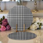 - Supla2li-8710-Gorsel1 - Realhomes Realhomes Beyaz Zeminli Siyah Ekose Desenli Dijital Baskılı Modern 2'li Yuvarlak Servis Altlığı - Supla Realhomes