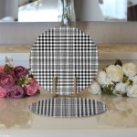 - Supla2li-8710-Gorsel3 - Realhomes Realhomes Beyaz Zeminli Siyah Ekose Desenli Dijital Baskılı Modern 2'li Yuvarlak Servis Altlığı - Supla Realhomes